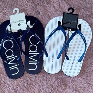 Calvin Klein Navy and White Logo Flip Flops Tommy Hilfiger